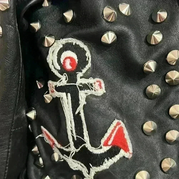 **Host Pick **ZARA BLACK REAL LEATHER BIKER JACKET WITH  STUDS AND PATCHES - Picture 6 of 17